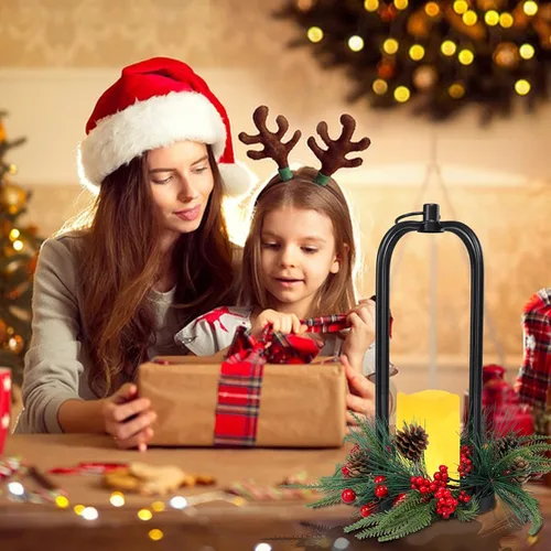 Vista 8 de Linternas decorativas de Navidad para interiores, pack de 2 linternas de Navidad para exteriores, linternas decorativas de 15 pulgadas con luz
