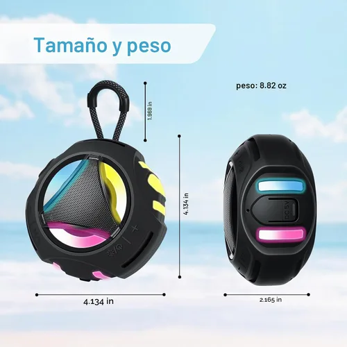 Vista 5 de Altavoz de ducha Bluetooth impermeable, altavoces Bluetooth portátiles inalámbricos, para exteriores, IPX7 flotante, micrófono integrado, tiempo