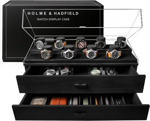 Vista 15 de Holme & Hadfield Vitrina de reloj de lujo de 4 ranuras con cubierta con Negro