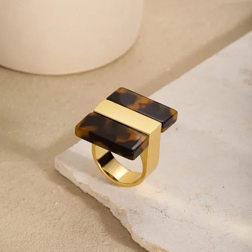 Vista 8 de Anillo de leopardo para mujer, joyería de leopardo, ajustable, chapado en oro, anillos acrílicos para mujer, anillo de tortuga, anillo de cóctel