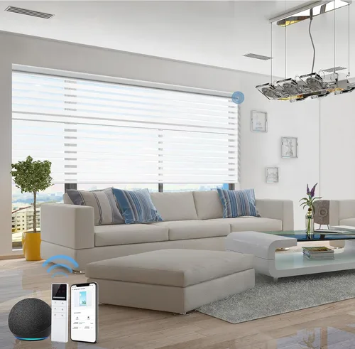 Vista 36 de tipiace Persianas inteligentes de cebra motorizadas con cable duro con Alexa Google Home, tela filtrante de luz de doble capa, persianas Negro