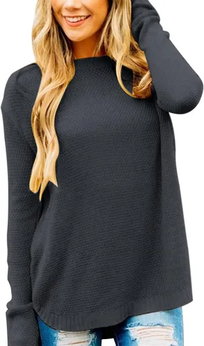 Vista 13 de MEROKEETY Suéteres de manga larga casuales para mujer 2025 con cuello redondo suelto, suéteres de punto estilo pulóver para otoño e invierno Beige