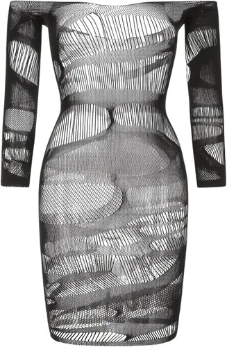 Vista 5 de SHENHE Vestido de manga larga con hombros descubiertos y malla transparente para mujer