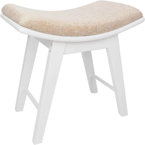Vista 8 de URFORESTIC Taburete de tocador de madera de roble, moderno taburete de maquillaje con superficie de asiento cóncavo, capacidad de 300 libras, fácil