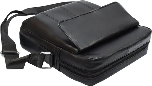 Vista 6 de Marshal Bolso cruzado para hombre de cuero genuino para iPad, tabletas, viajes, ciclismo, senderismo, oficina, negocios, Negro