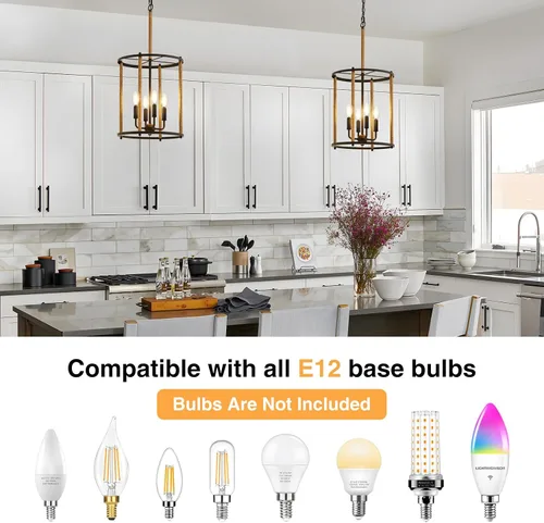 Vista 4 de Luvkczc Candelabro de 4 Luces, Luz de Techo Estilo Granja, Lámpara de Linterna Negra Accesorios de Iluminación con Jaula de Cuerdas, Altura