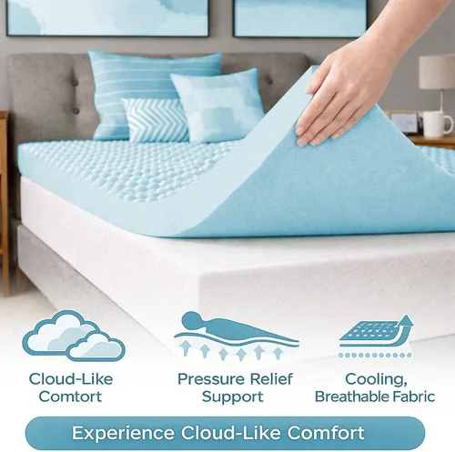 Vista 4 de Greaton, Cubrecolchones de espuma viscoelástica de gel contorneado de 1 pulgada para mayor comodidad y apoyo, individual, azul.