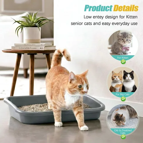 Vista 12 de Uiifan Caja de arena grande para gatos de entrada baja, 3 piezas, gris