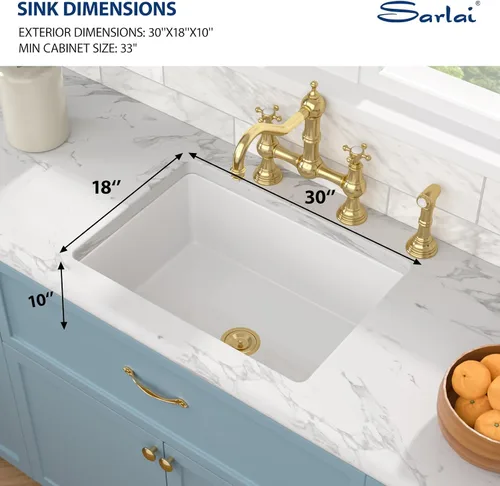 Vista 4 de Sarlai Fregadero de cocina blanco de 30 pulgadas, fregadero de cocina grande de 30 x 18 x 10 pulgadas, fregadero blanco de montaje superior, lavabo