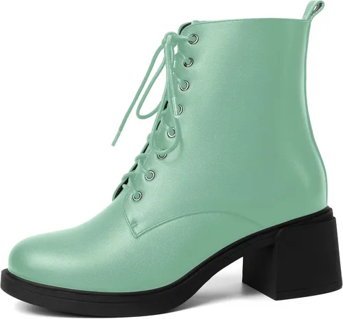 Vista 51 de ROSERWISH Botas altas de tacón bajo y grueso para mujer, con cordones, cómodas, modernas, con puntera redonda, de 2.5 pulgadas