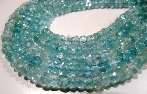Vista 3 de Cuentas facetadas Rondelle de aguamarina natural/Cuentas de piedras preciosas Aqua de calidad AA/Tamaño 4 a 0.197 in/Strand 13 pulgadas de largo/Al