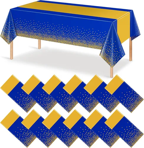 Vista 24 de MASHAN 1 mantel negro y azul para decoración de fiesta, mantel de plástico negro impreso azul, funda rectangular desechable para cumpleaños, boda