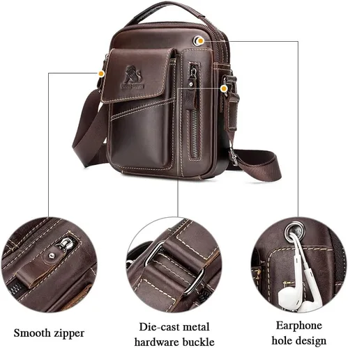 Vista 6 de BAIGIO Bolso bandolera de cuero pequeño para hombre, bolso bandolera para viajes, negocios, trabajo