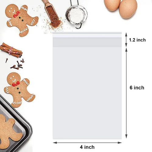 Vista 2 de Bolsas de celofán autosellantes de 4 x 6 pulgadas, 200 bolsas de plástico transparente autoadhesivas para galletas con sello, bolsas individuales