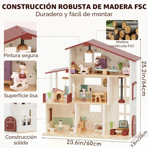 Vista 2 de Lehoo Castle Casa de muñecas de madera para niñas, casa de muñecas con 5