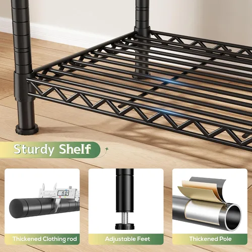 Vista 5 de Raybee Perchero resistente con carga de 800 libras, percheros ajustables para colgar ropa, perchero con estantes para dormitorio, sótano 56 pulgadas