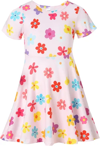 Vista 12 de Vestidos para niñas con estampado lindo, de manga corta, vestidos casuales de verano para niñas de 4 a 10 años