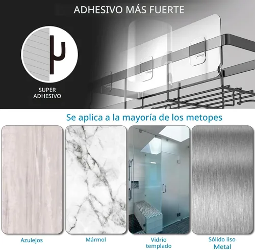 Vista 2 de Moforoco Estante organizador de estante para ducha, cesta autoadhesiva negra para estantes de baño, decoración interior de pared de casa de campo