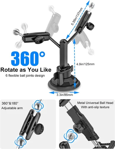 Vista 4 de Soporte doble resistente para tableta para coche/camión [brazo de metal] parabrisas de tablero de instrumentos de doble montaje para soporte