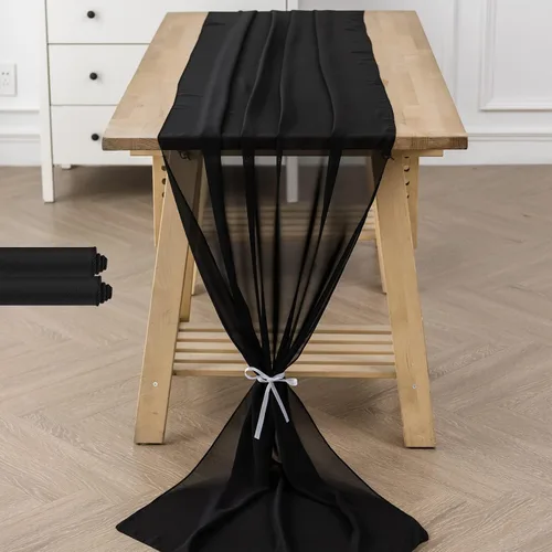 Vista 28 de Paquete de 2 caminos de mesa de gasa de 10 pies de 29 x 120 pulgadas, camino de mesa romántico transparente para boda, fiesta de cumpleaños