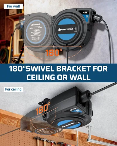 Vista 4 de DEWENWILS 45FT Retractable Extension Cord Reel, 6 Outlets, 12/3AWG SJTOW