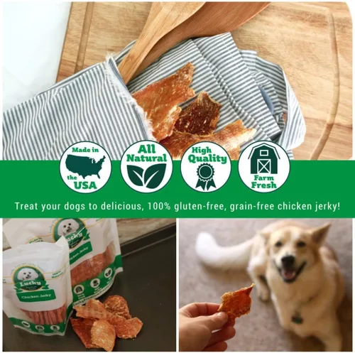 Vista 4 de Lucky Premium Treats Filetes de carne seca de pollo - Golosinas de pollo para perros hechas con pechuga de pollo deshidratada magra en rodajas