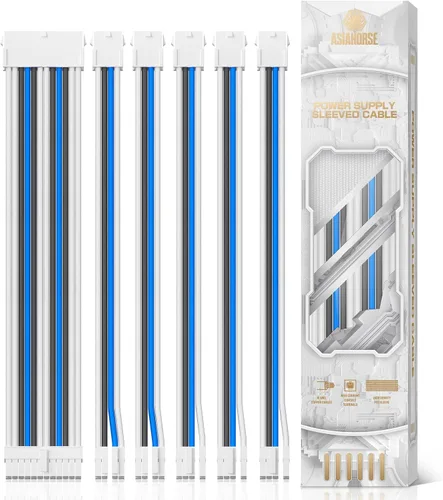 Vista 17 de Asiahorse Cable con funda de fuente de alimentación para cable de extensión de fuente de alimentación, kit de cable de extensión 1x24-PIN/2x8-PORT