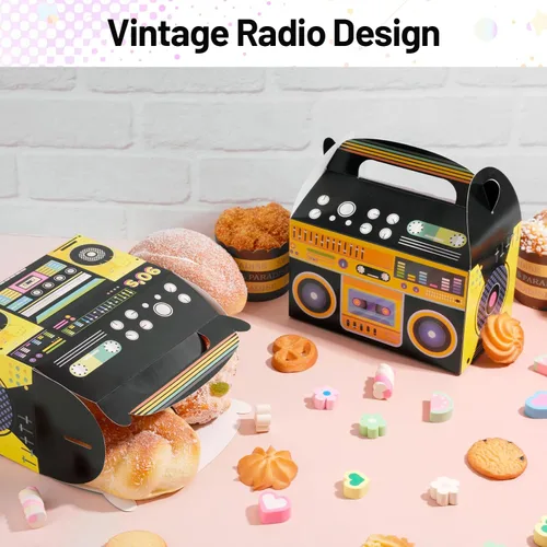 Vista 4 de 12 piezas de decoraciones de fiesta de hip hop, decoraciones de fiesta de los años 80 y 90, cajas de recuerdo novedosas, caja de regalo de radio