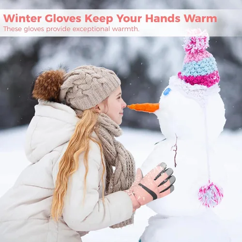 Vista 2 de Winter Ski Gloves for Women, Touchscreen Winter Gloves, Warm Water-Proof Gloves, Dream Pink Gloves, for Women Bike Riding Skiing Hiking Motorcycle