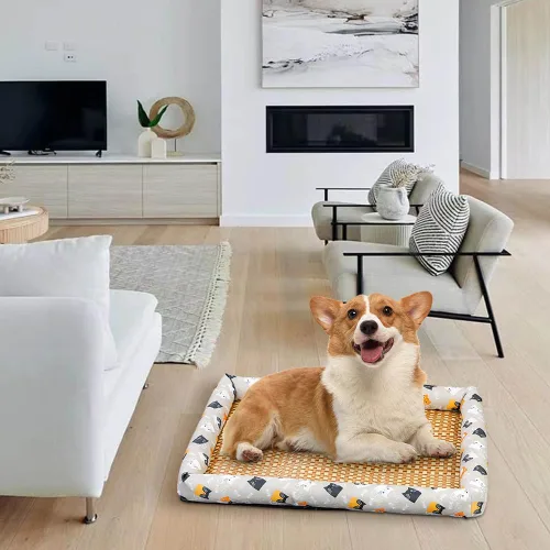 Vista 5 de Cama de enfriamiento de ratán de hielo para gatos y perros, alfombrilla de hielo para mascotas, tapete de enfriamiento de verano para mascotas