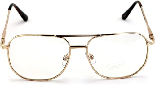 Vista 3 de V.W.E. Lentes de lente transparente de metal con forma de lágrima bisagra de resorte cuadrada de moda dorada