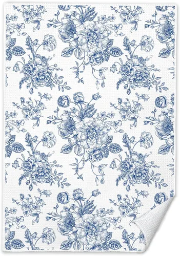 Vista 16 de Chinoiserie - Toallas de cocina florales con lazo coquette, paños de cocina florales azules y blancos para decoración de cocina, toallas de mano