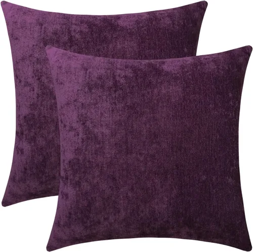 Vista 35 de Juego de 2 fundas de almohada decorativas de pana burdeos suaves y acogedoras, fundas de cojín cuadradas de chenilla para sofá, decoración de sala