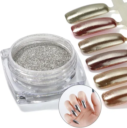 Vista 5 de Polvo de uñas cromado dorado y plateado – 4 tarros de sirena con purpurina efecto espejo brillante Aurora polvo para mujeres y niñas regalos