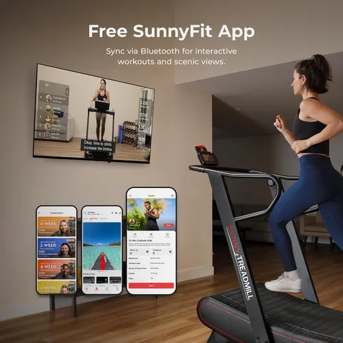 Vista 6 de Sunny Health & Fitness Smart Curved Manual Treadmill, Non-Motorized Self-Powered Running Machine, Heavy-Duty Commercial-Grade Endurance Training