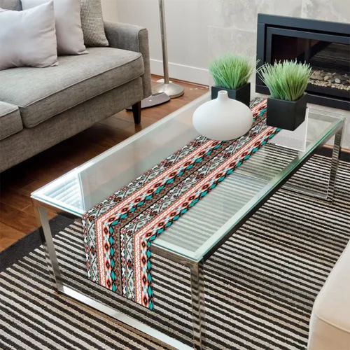 Vista 7 de Table Runner Ethnic Tribal Geometric Pattern, Rustic Linen Table Cloth for Farmhouse Kitchen, Dinner, Events, Party, Holiday Table Decor 13 x 60
