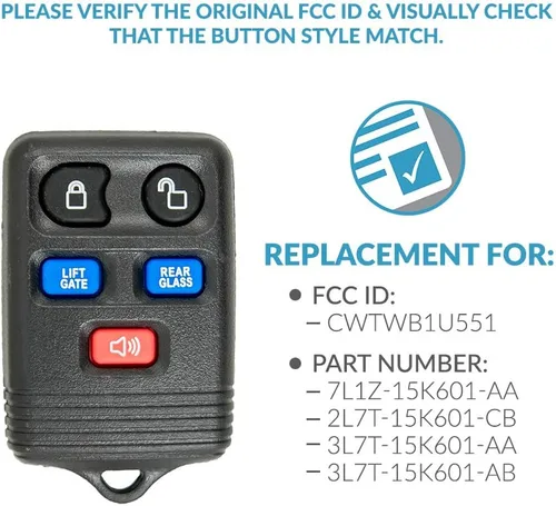 Vista 4 de Keyless2Go - Repuesto de llavero de auto a control remoto para entrada sin llave, para Navegador Lincoln que utiliza CWTWB1U551, autoprogramación.