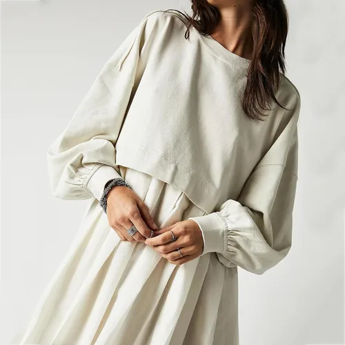 Vista 3 de Vestido tipo sudadera de gran tamaño para mujer, para otoño, de manga larga, sin botones, ajuste relajado, mini vestido