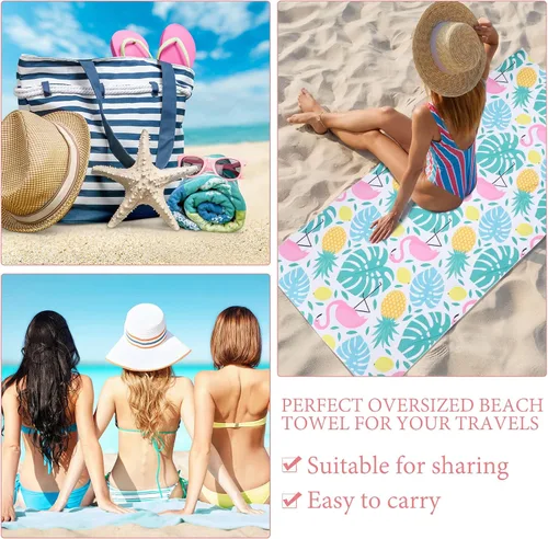 Vista 4 de Tudomro 4 toallas de playa de gran tamaño de microfibra de flamenco, toallas de piscina grandes para adultos, mujeres y hombres, toallas de natación