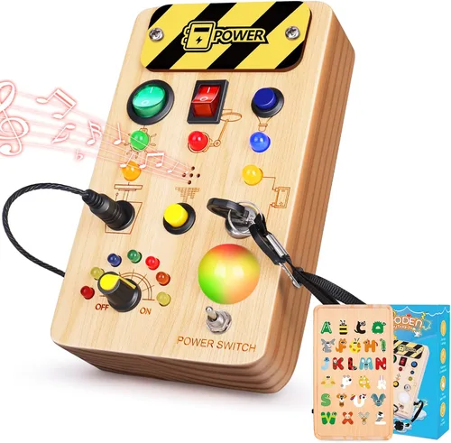 Vista 12 de TINTECUSA Tablero Ocupado con Luz LED, Juguetes Sensoriales de Madera para Niños Pequeños, Juguete Musical Montessori para Avión, Actividades