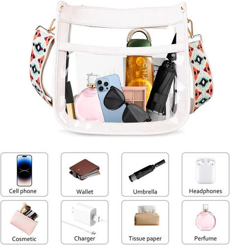 Vista 3 de Viva Terry Bolso bandolera transparente de moda con correa ajustable, bolsa de mano con cremallera, regalo (blanco, blanco (C1-White)