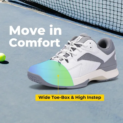 Vista 4 de FitVille Zapatos anchos de pickleball para hombre de toda cancha, zapatos de tenis con soporte de arco para fascitis plantar