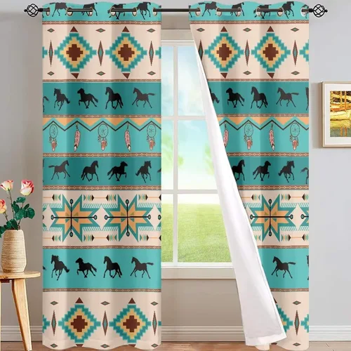 Vista 31 de ZFRXIGN Cortinas opacas para ventana de caballo azteca occidental, 63 pulgadas de largo, para cuarto de bebé, sala de estar, dormitorio, 2 paneles