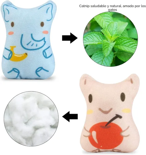 Vista 5 de Juguetes de hierba gatera para gatos de interior – 5 piezas de juguetes de peluche masticables para dentición interactivo relleno de hierba gatera