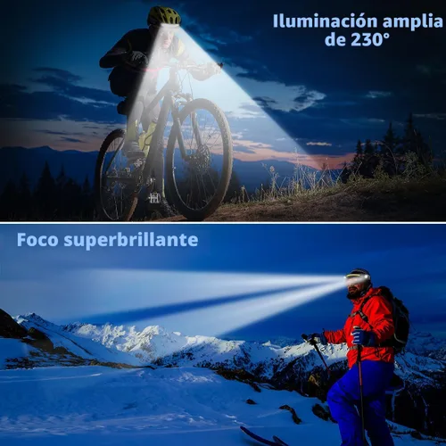Vista 6 de Paquete de 5 linternas frontales recargables, linterna de cabeza de haz ancho de 230° con 2 focos, linterna frontal LED con sensor de movimiento