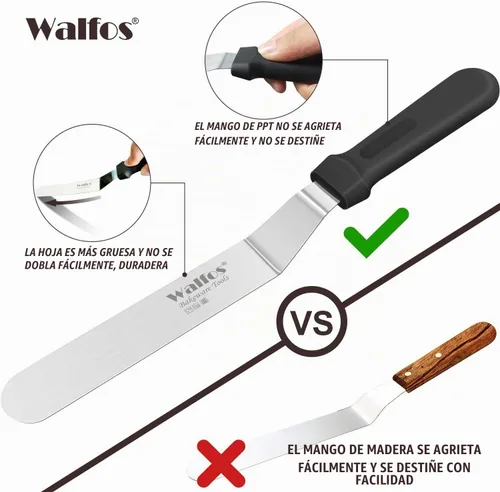Vista 2 de Walfos Espátulas de glaseado, espátula de acero inoxidable para tartas con mango resistente y duradero, juego de 2 espátulas para decoración