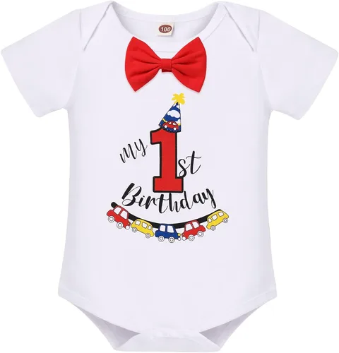 Vista 3 de Conjunto de traje de banderín para el primer cumpleaños de bebé niño pajarita pantalones cortos tirantes en la espalda en Y sesiones de fotos