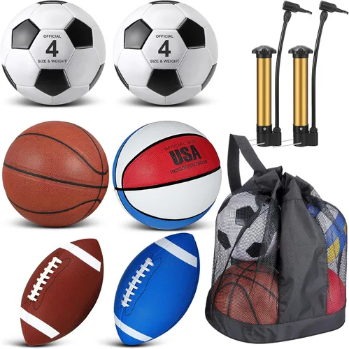 Vista 8 de Lenwen Juego de 6 pelotas deportivas para niños y adolescentes, incluye balón de fútbol de baloncesto de tamaño oficial con bolsas