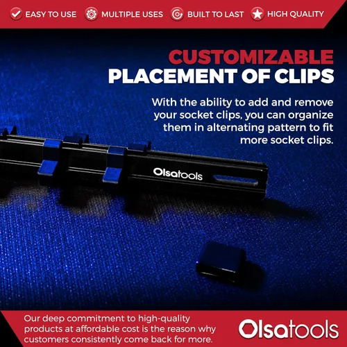 Vista 5 de Olsa Tools Organizador de Dados – Soporte Negro de 3/8 Pulgadas – Almacena 18 Dados Cromados o de Impacto – Almacenamiento de Riel Duradero