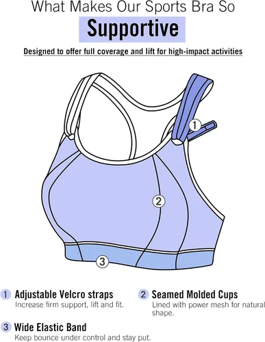 Vista 5 de SYROKAN Sujetador deportivo para mujer, parte delantera, ajustable, soporte de alto impacto, acolchado, sin varillas, espalda cruzada, talla grande